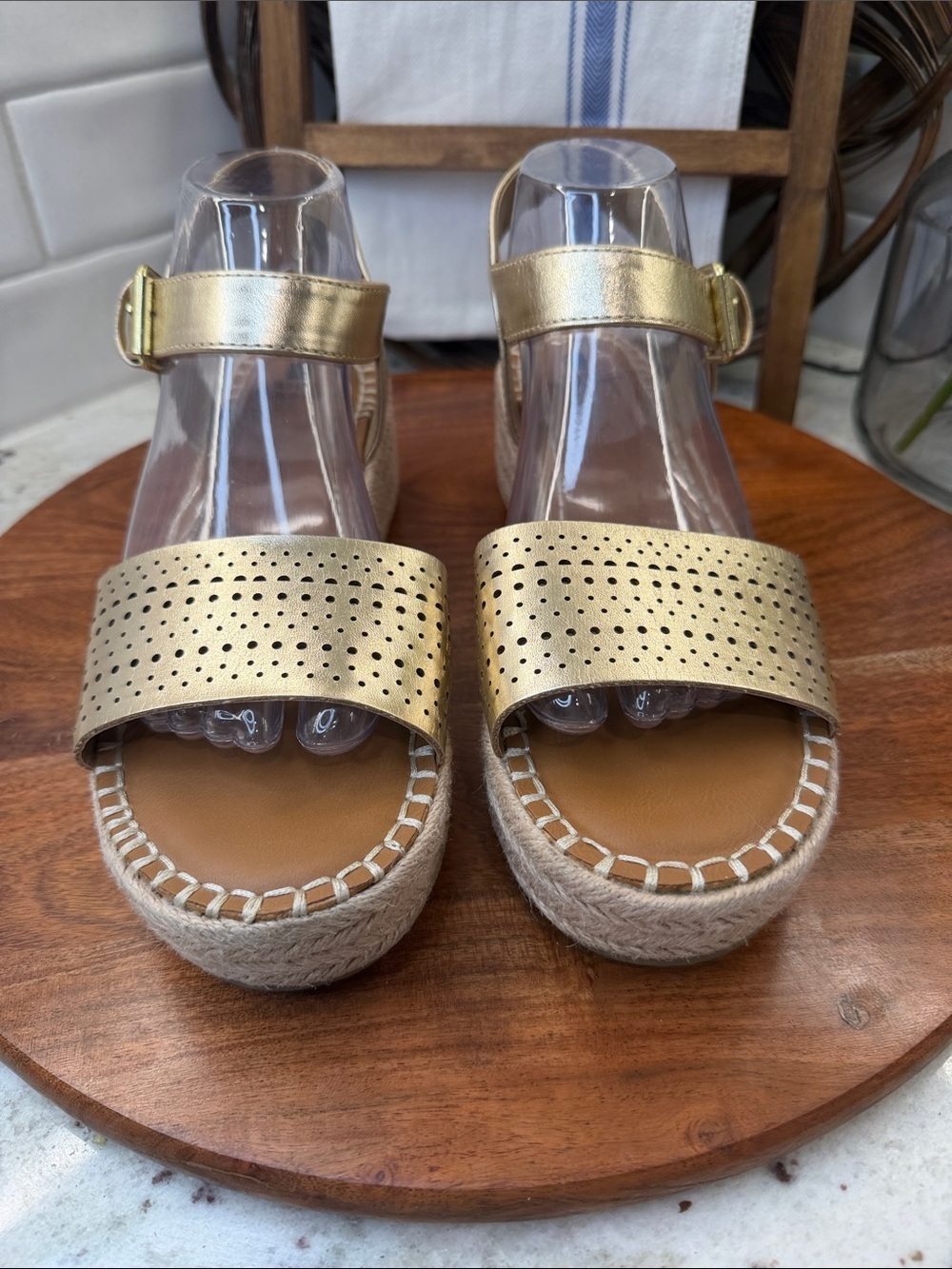White Mountain Gold Perforated Espadrille Wedge Sandals - Women